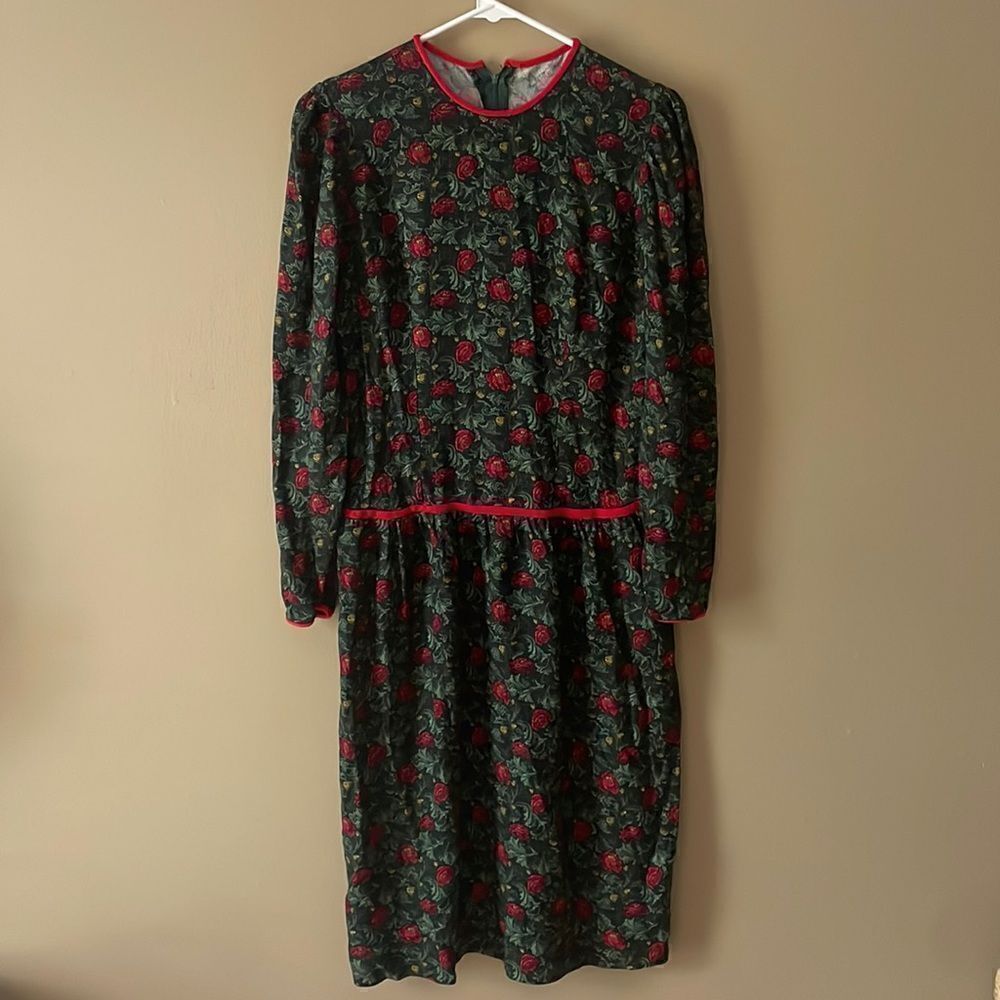 Tanner Women's Vintage 1980s Red & Green Floral Midi Dress Size 6